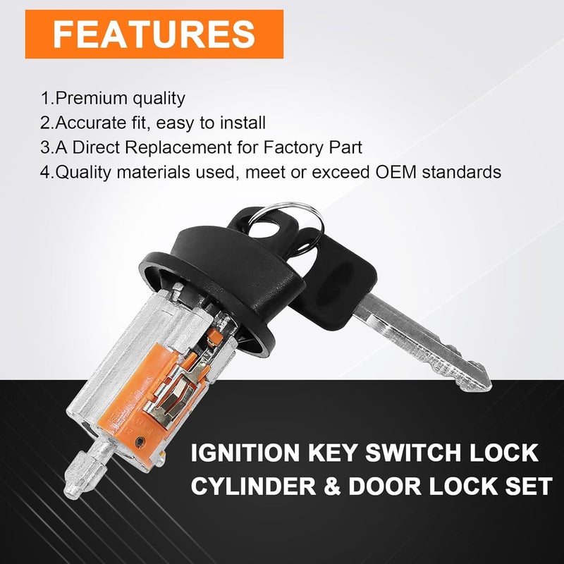 MOTORSTAR For 1997-2006 Ford Econoline, E-150 E-250 E-350 Vans Ignition Switch Lock Cylinder +4 Chrome Door Lock Cylinder Tumbler Set With 4 Clips With 2 Keys LC6177+703369 X4+597638 X2 (No Chip) - Image 5